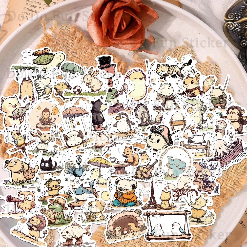 50 قطعة نمط الحنين لطيف مرسومة باليد الحيوانات متعة اليومية ملصق مقاوم للماء بولي كلوريد الفينيل كوب ذاتي الصنع محمول الغيتار الأمتعة سجل القصاصات لتقوم بها بنفسك هدية #6