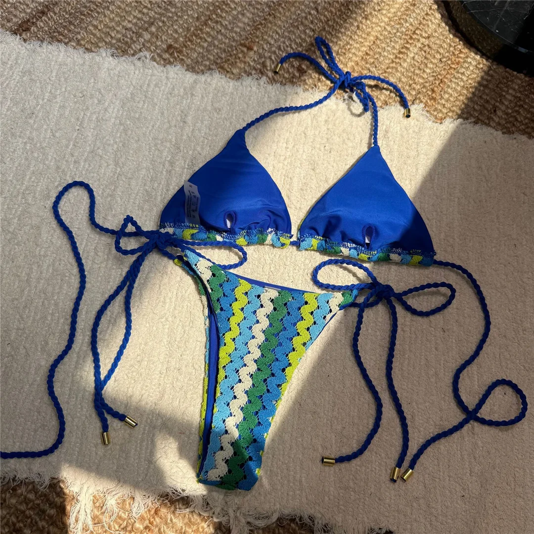 Bunter Neckholder-Bikini, Damen-Badeanzug, zweiteiliges Bikini-Set, hoch geschnittene Beine, gepolsterter Badeanzug, Badebekleidung, Schwimmbekleidung V6991 – Detail 12
