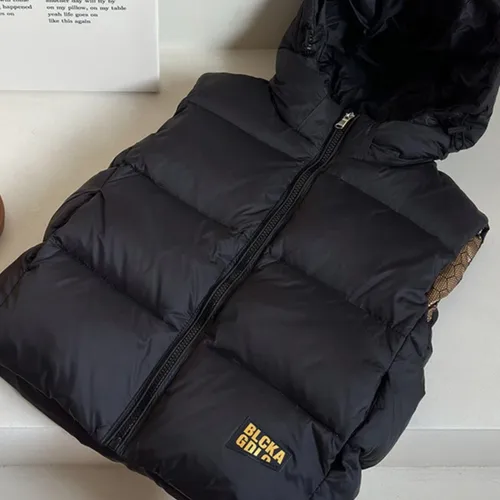 2024 겨울 어린이 소년 다운 조끼, 화이트 덕 다운 후드 따뜻한 십대 소년 조끼, 어린이 소년 민소매 재킷 