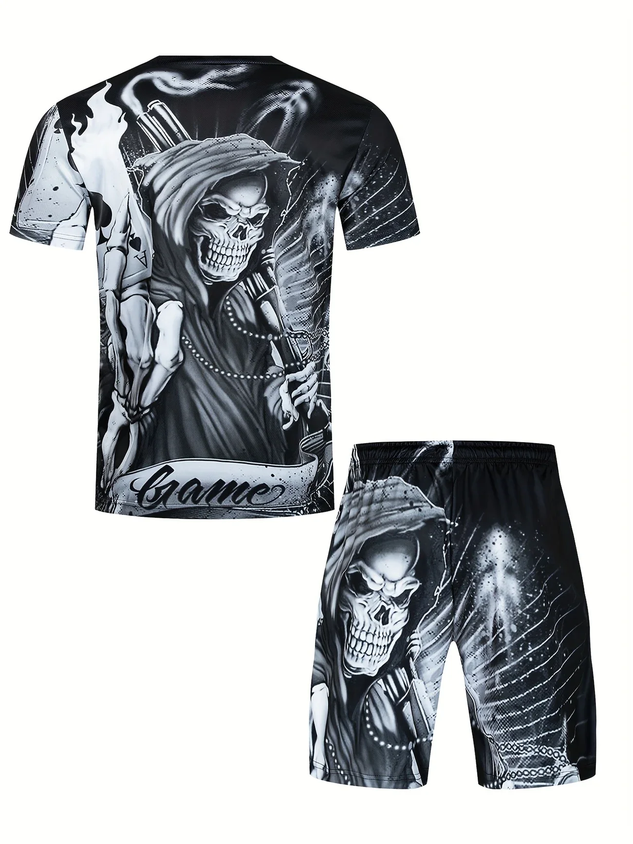 Men's Summer 3D Skull Print Short Sleeved T-shirt and Shorts Set Casual Party Clothing Hip-hop Street Style