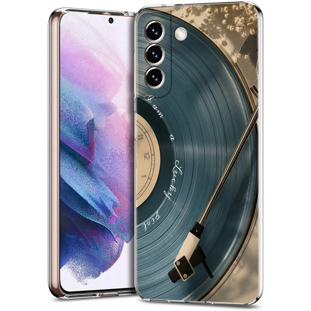 Retro Record Player Transparent Cover for Samsung Galaxy S26 S25 S24 S23 S22 S20 S21 FE Ultra S10 S10E S9 Plus 5G Phone Case Bag