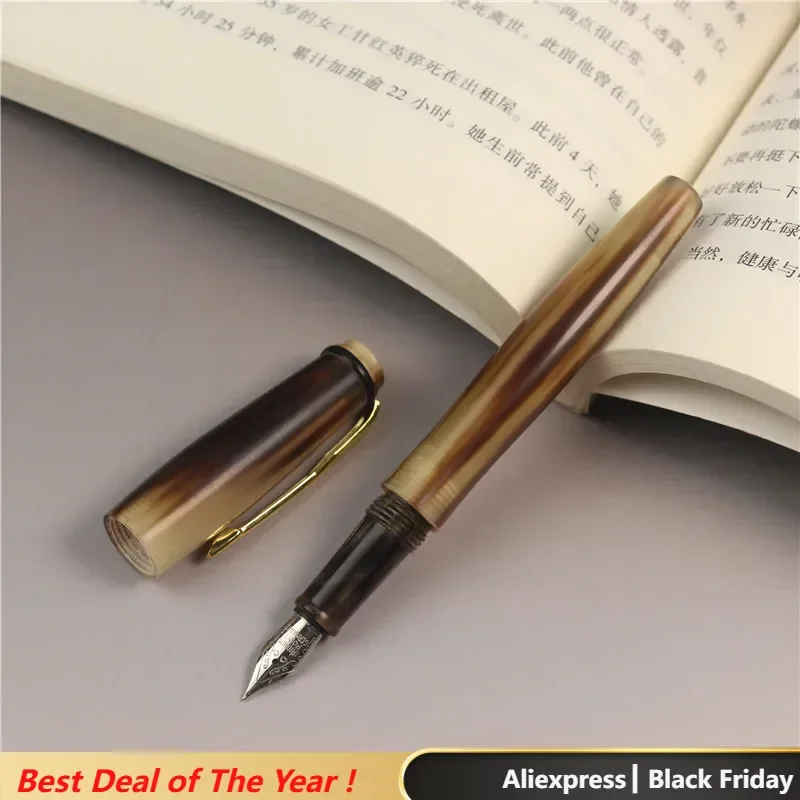 HERO YLJ Exclusive Handmade Fountain Pen Natural Ox Horn Fine Nib 0.5mm Unique Gift Customization Office Business Collection