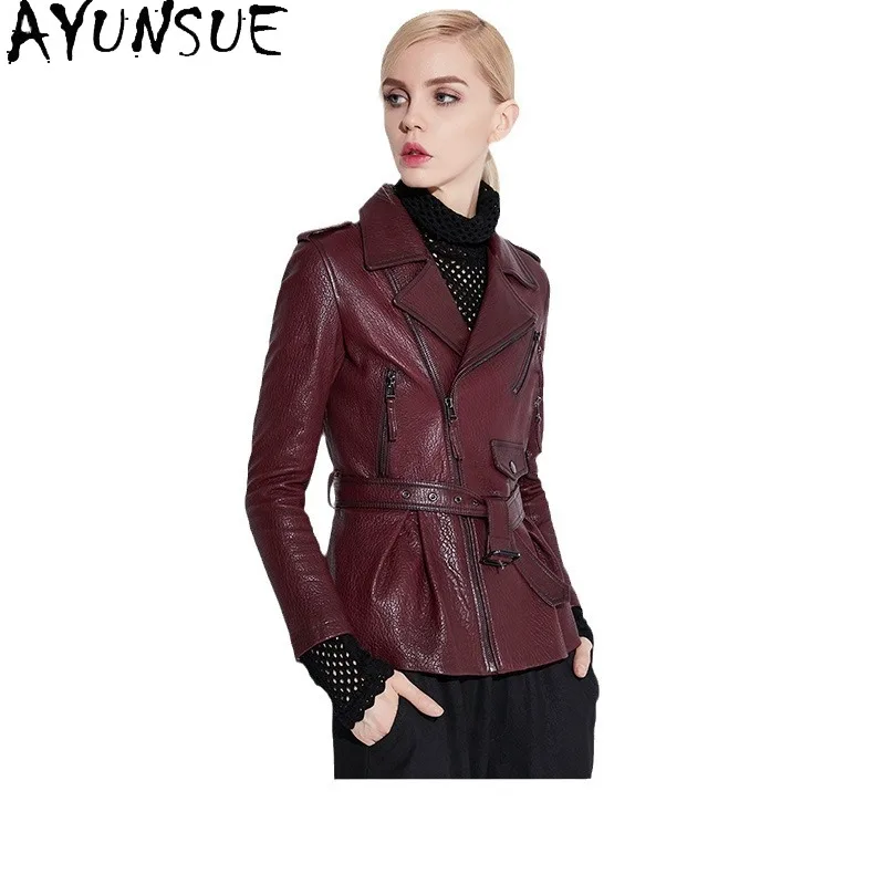 AYUNSUE Giacca in vera pelle da donna 2025 100% cappotto di pelle di pecora giacche da moto primavera autunno abbigliamento donna novità in capispalla