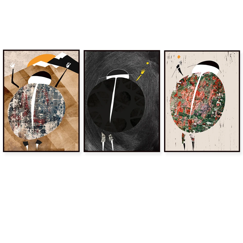 مجموعة مكونة من 3 أشكال تجديلية، تمثيل d'art abstrait، estampes d'art Modern du middle du ciccle، توضيح بسيط