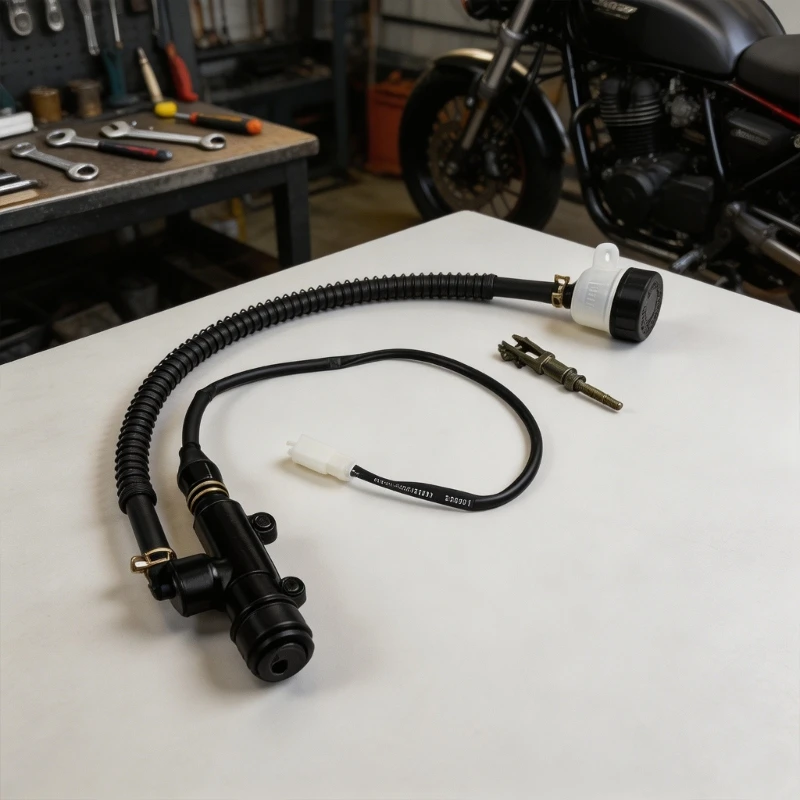 M76E Motorrad-Hinterradbremspumpenbaugruppe mit Bremsflüssigkeitsbecher, 20 Schlauch und 4 Halterung für die Reparatur der – Detail 3