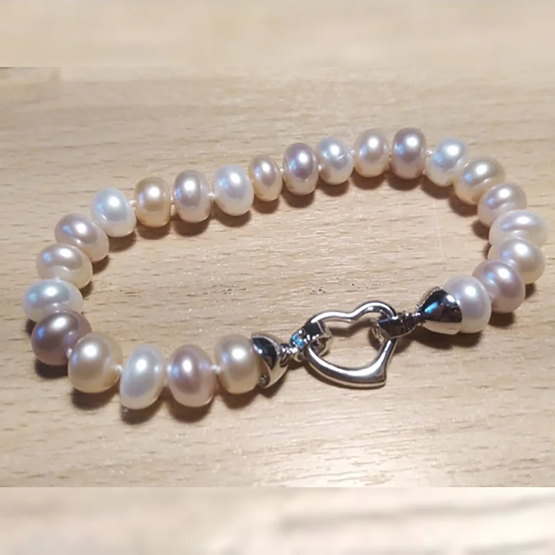 Braccialetto di perle bianche d'acqua dolce naturale da donna per gioielli alla moda da polso fatti a mano con perline di perline fatte a mano da donna miglior regalo