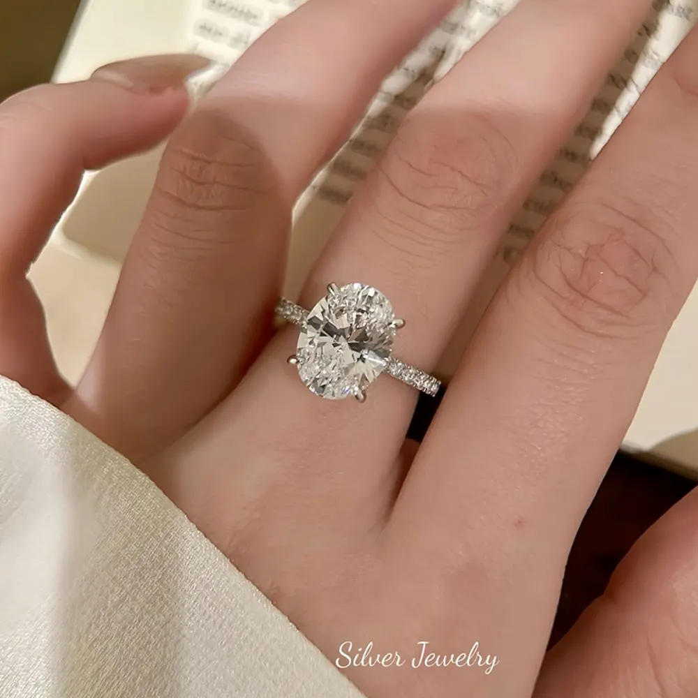 

LYEE CYEE 925 Sterling Silve Gorgeous Shiny Moissanite Oval Stone Ring For Women Engagement Wedding Luxury High Quality Fine Jewelry