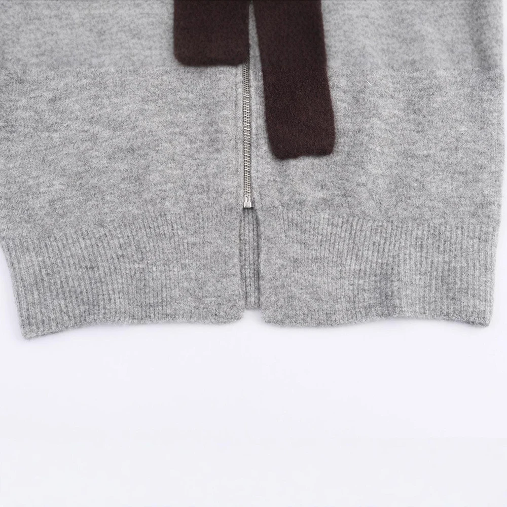 Otoño Invierno con capucha suéter de punto con lazo cárdigans mujer elegante temperamento suéteres de Color sólido cálido viaje Tops de punto