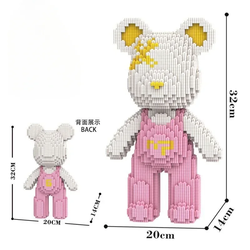 32Cm Cute White Powder Strap Bear Tiny Particles Building Blocks Assembly Educational Toys Boys and Girls Brain Birthday Gift