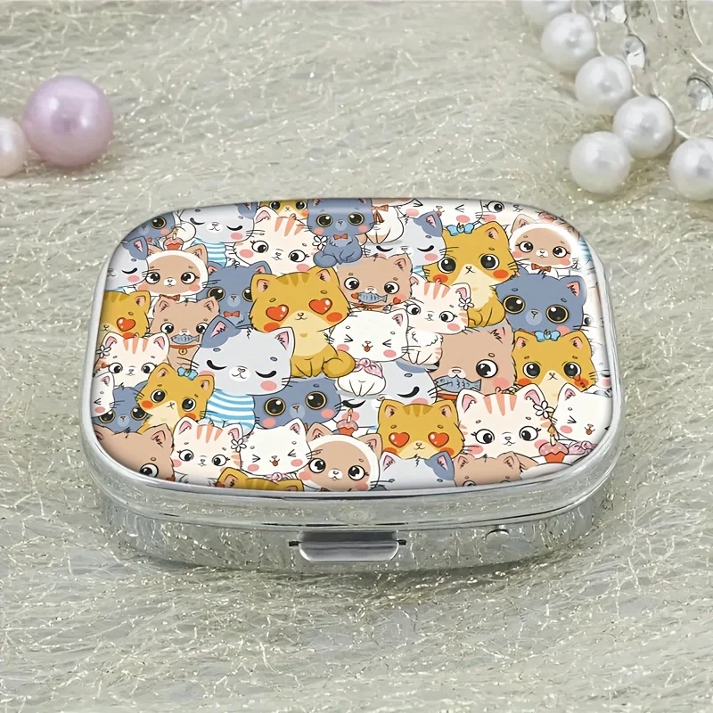 Cute Anime Kawaii Pill Box, Pocket 2 Compartment Pill Box, Rectangular Decorative Box, for Pocket Purses and Travel Gifts