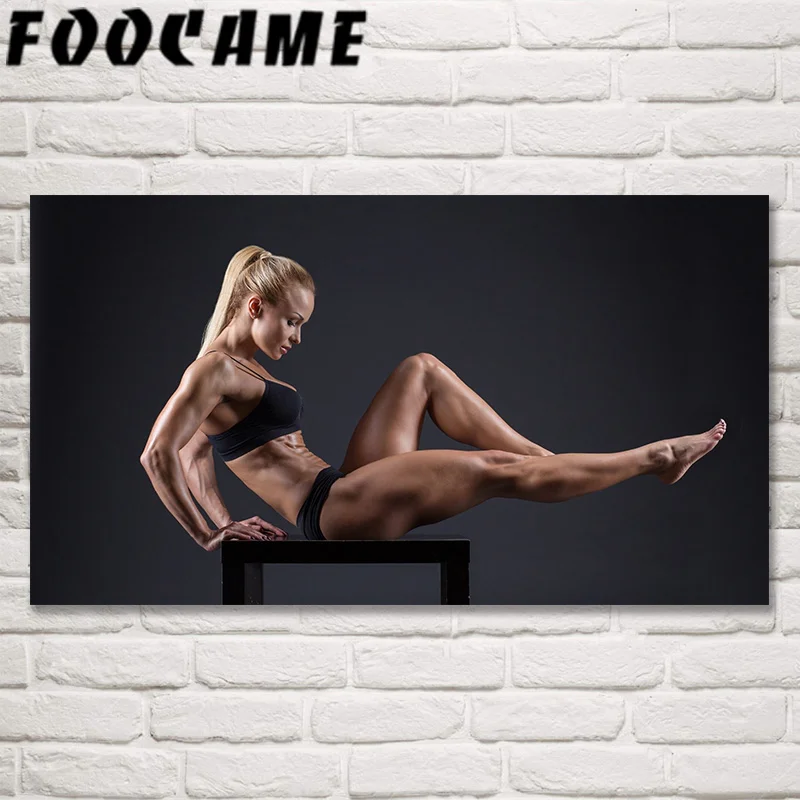 Bodybuilder Women Model Yoga Sports Wall Painting Poster Motivation Canvas Print Picture Muscular Fitness Gym Working Out Decor