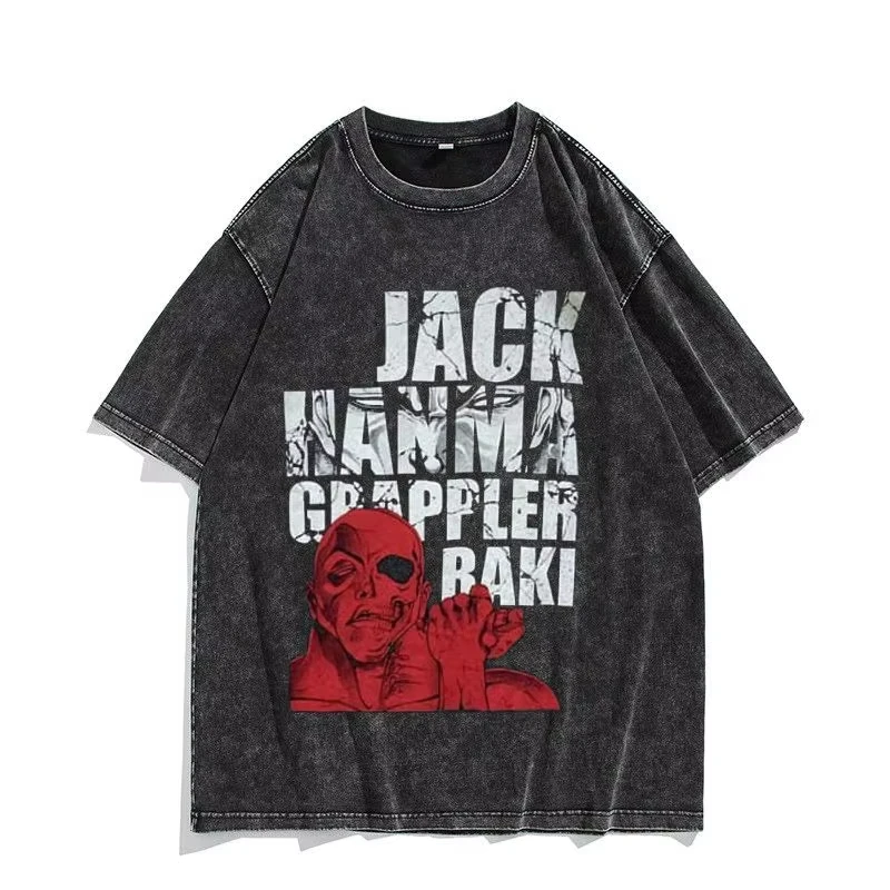 

Винтажная стираная футболка с аниме Baki The Grappler, футболка Hanma Yujiro Gym, футболки с короткими рукавами, хлопковая повседневная футболка большого размера