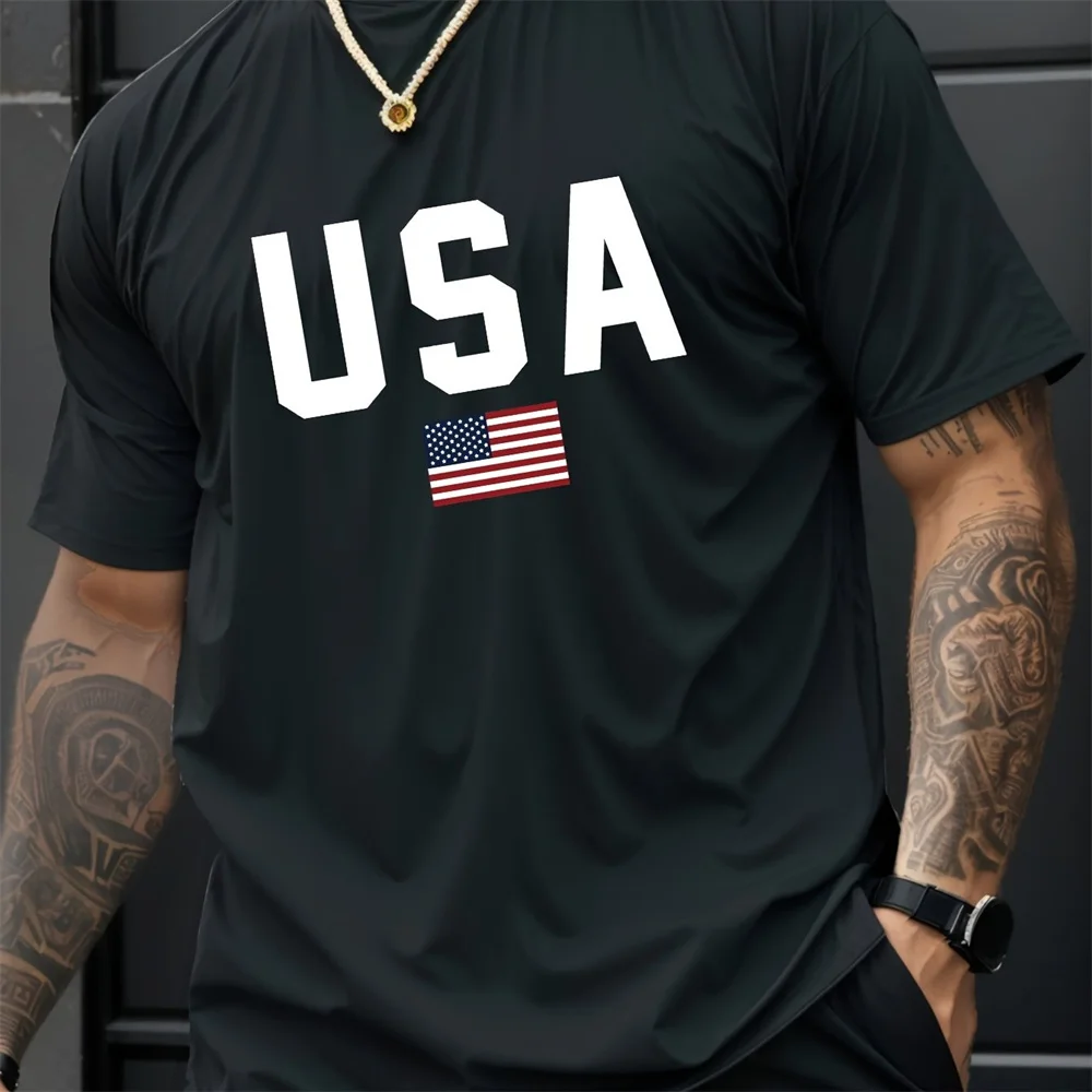 Mens Summer Crew Neck Alphabet Pattern Short Sleeve T-Shirt - Breathable Polyester Fabric,Slight Stretch,Regular Fit,Casual image 4