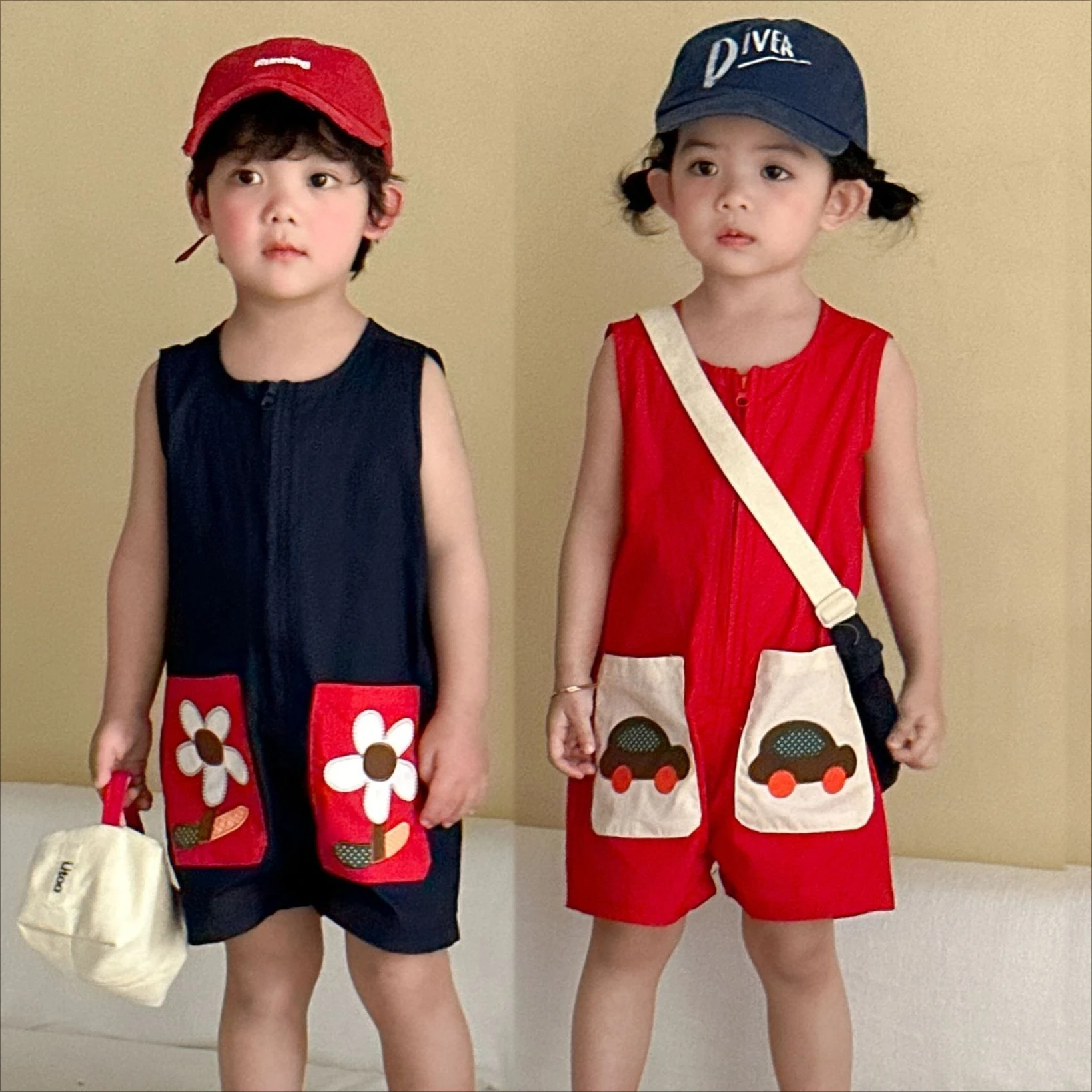 

Onesie 2026 Spring and Summer New Childrens Clothes Boys and Girls Loose Casual Thin Pure Cotton Matching Color Onesie