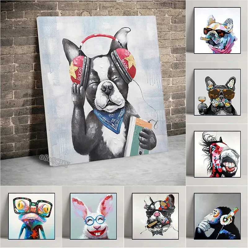 Abstract Grappig Franse Bulldog Aap Varken Paardendieren Kunst Canvas Schilderij Posters Afdrukken Nordic Pets Muur Art Foto Home Decor