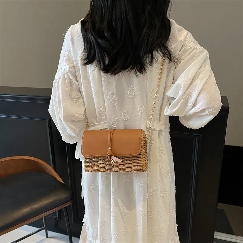 Zeyph Summer Beach Bag Large Capacity Medium Size Ladies Handbag Crossbody Bag Solid Colour Straw Bag