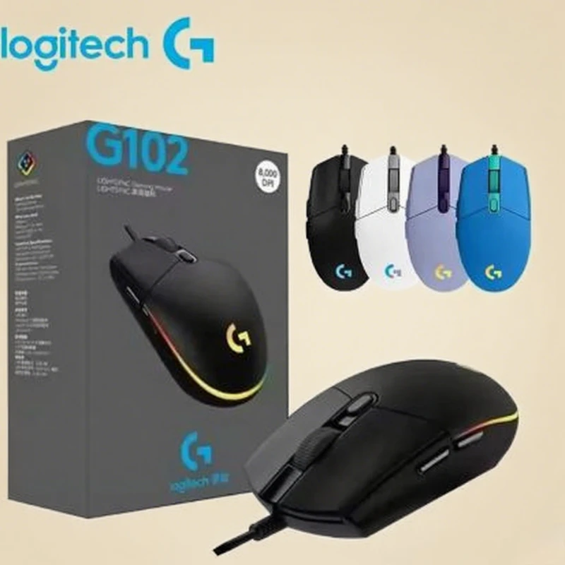 Przewodowa mysz do gier Logitech G102/G203, zapewniająca wysokiej jakości wydajność w e-sportie, precyzyjny czujnik 8000 DPI, konfigurowalne podświetlenie RGB.