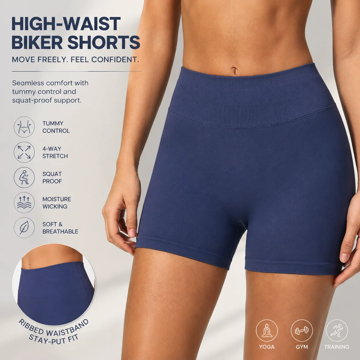 Women's High-Waist Seamless Biker Shorts with Ribbed Waistband Tummy Control Yoga Shorts Squat-Proof Compression Gym Bottoms