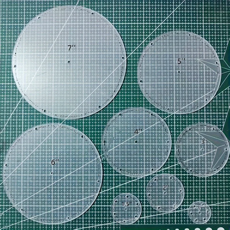 8pcs Acrylic Sewing Templates Clear Rulers Round Patterns Embroidery Drawing Template Quilt Stitch  for Cutting and Design