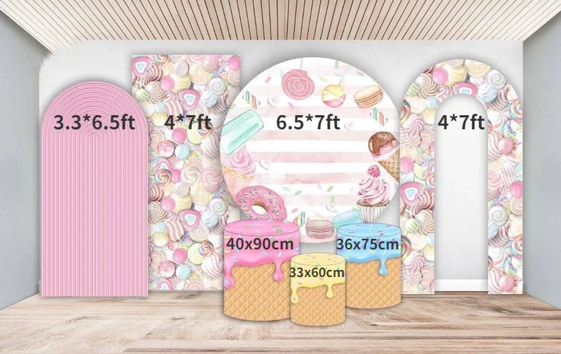 

7pcs set Arched Stand Frame + Fabric Backdrop Custom Color Wedding Arch Baby Shower Event Design Backdrop Props Wall Event Decor