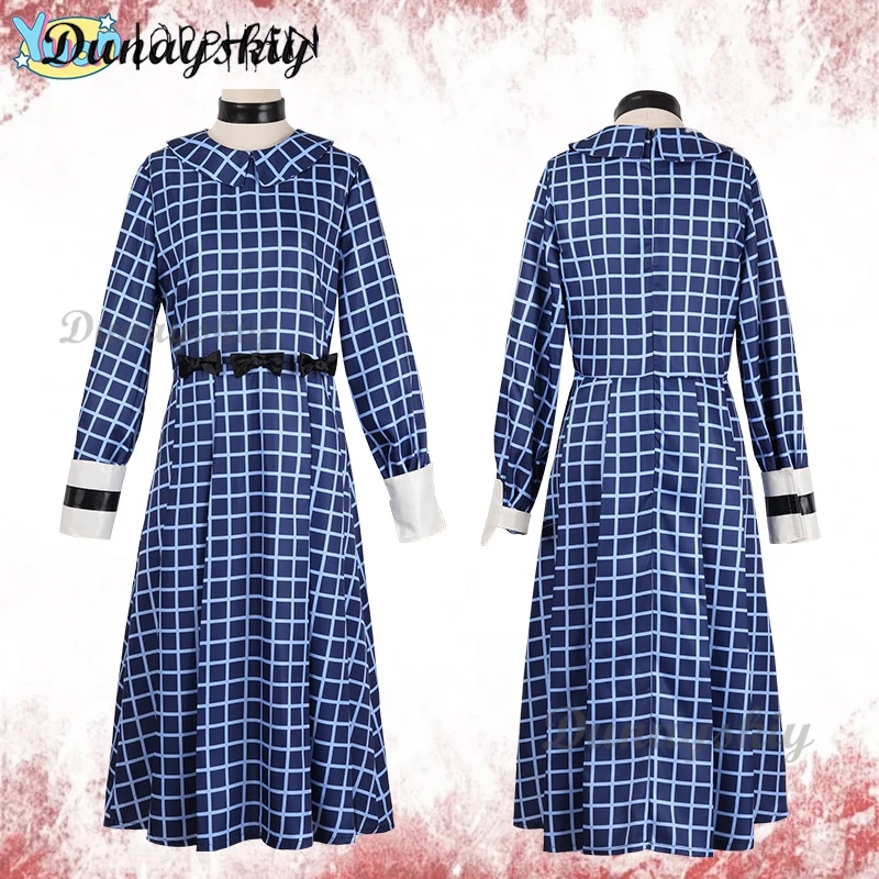 أزياء الهالوين لعام 2024 فستان استير التأثيري أزياء البطلة لفيلم الرعب أزياء اليتيم إستير التأثيرية باروكات نسائية بنية مجعدة اصطناعية