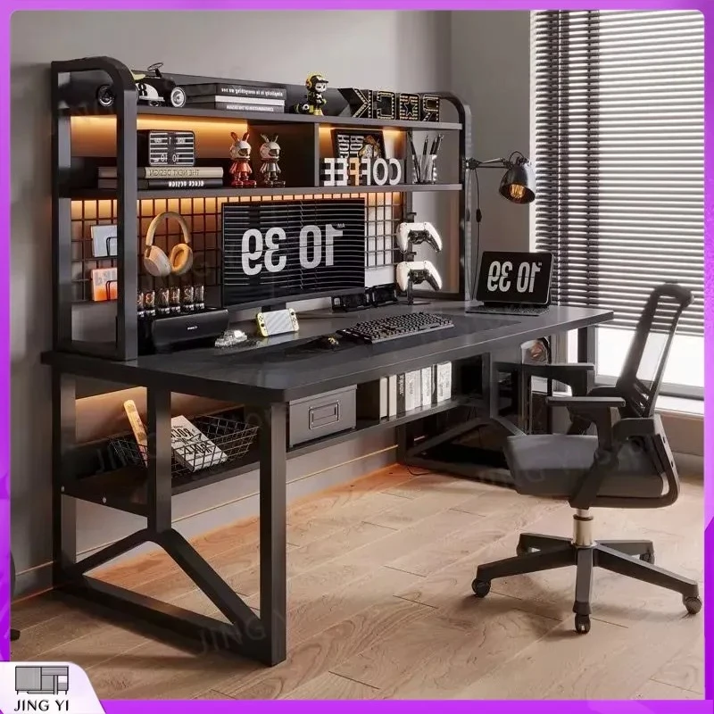 

Black Wide Study Desk for Students Modern Office PC Desk with Shelf Y-Shaped Metal Frame Gaming Computer Table Home