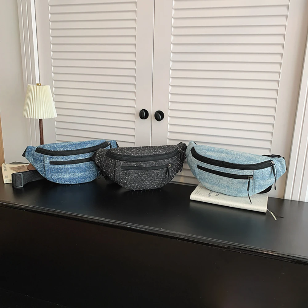 Outdoor Sports Kids Chest Bag Washed Denim Fabric Girls Travel Bag Leisure Children Bag Large Capacity Boys Waist Bag