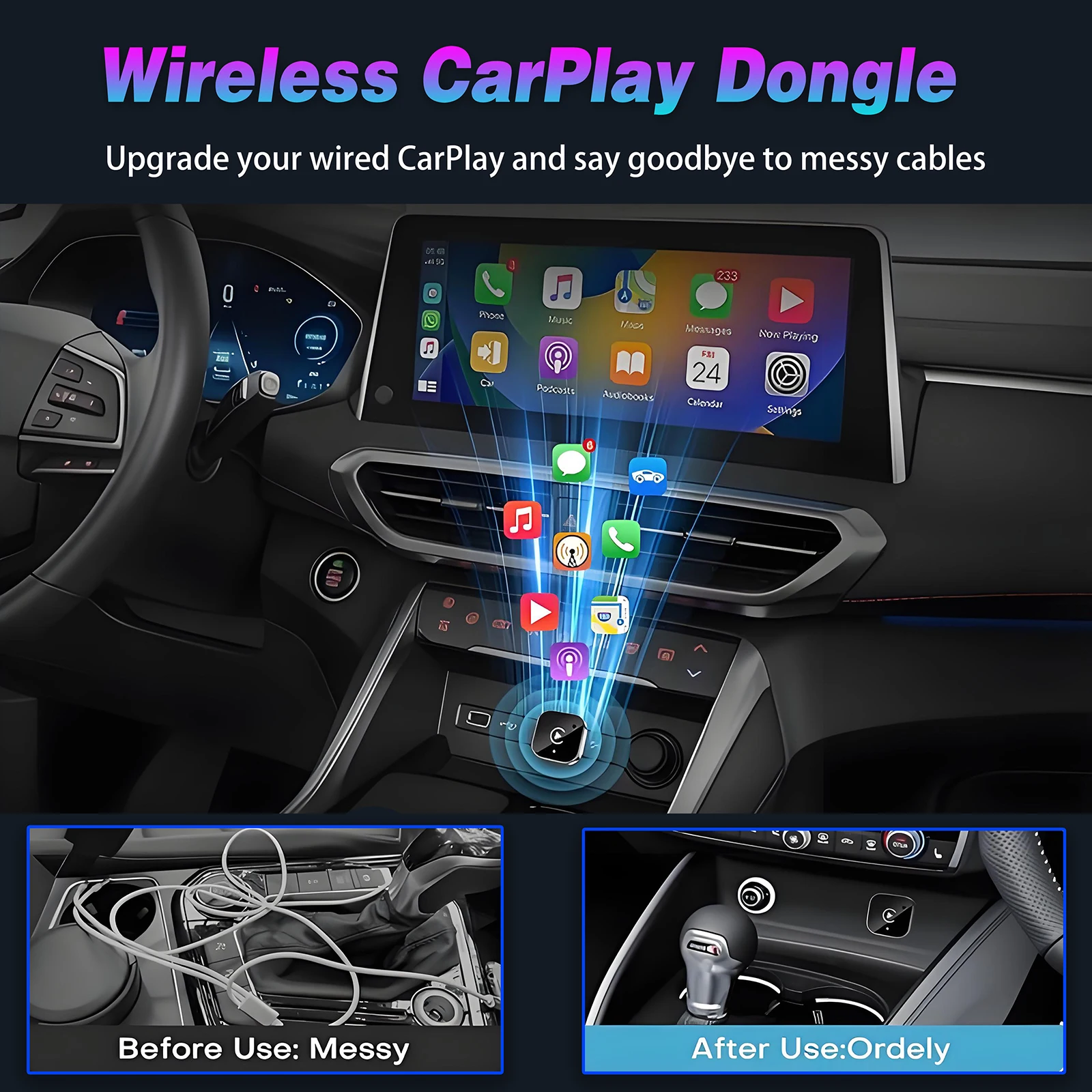 2026 Pionray Upgraded Wireless CarPlay Adapter Stable Transmission No Delay Convert Wired CarPlay to Wireless CarPlay
