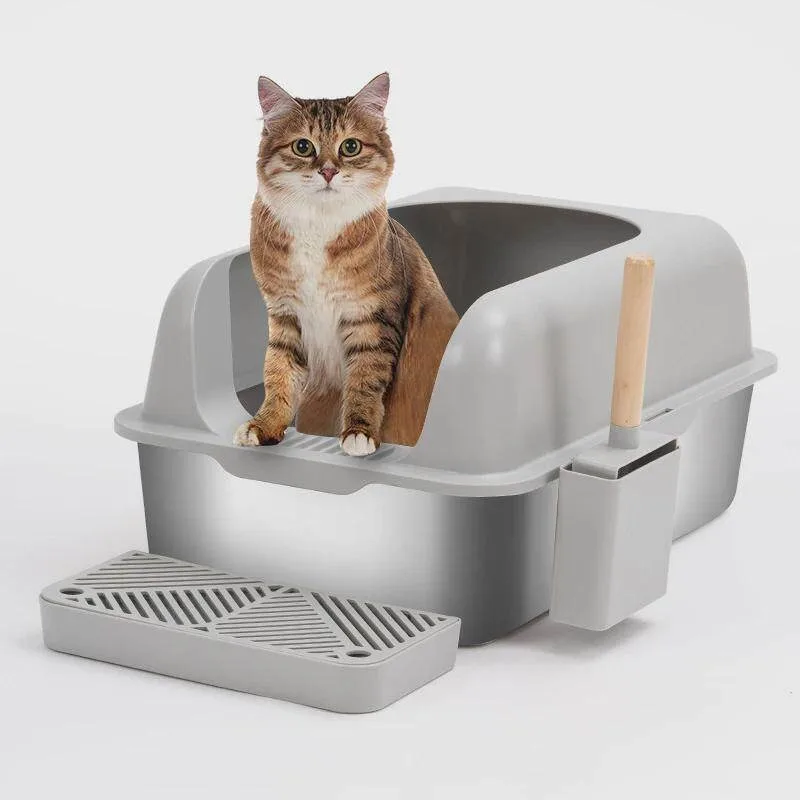 Popular Hot-selling Semi-closed 304 Stainless Steel Cat Litter Basin, Anti-corrosion and Leak-proof Sand, Large Space, Easy