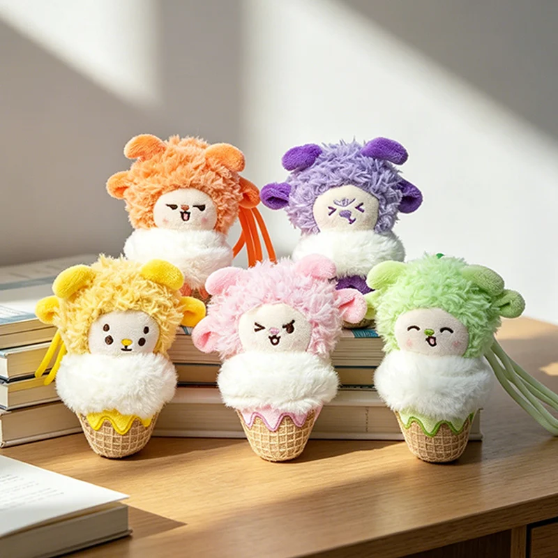 Sweet Ice Cream Cone Lamb Plush Doll Colorful Curly Sheep Plush Keyring Adorable Cartoon Animal Bag Soft Fluffy Pendant Gift