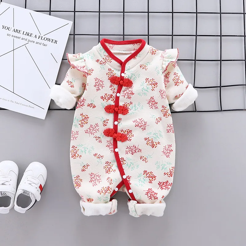 Tuta tradizionale cinese per ragazze neonato Hanfu Red Tang Suit pagliaccetto abiti cinesi di capodanno Bebe autunno e inverno