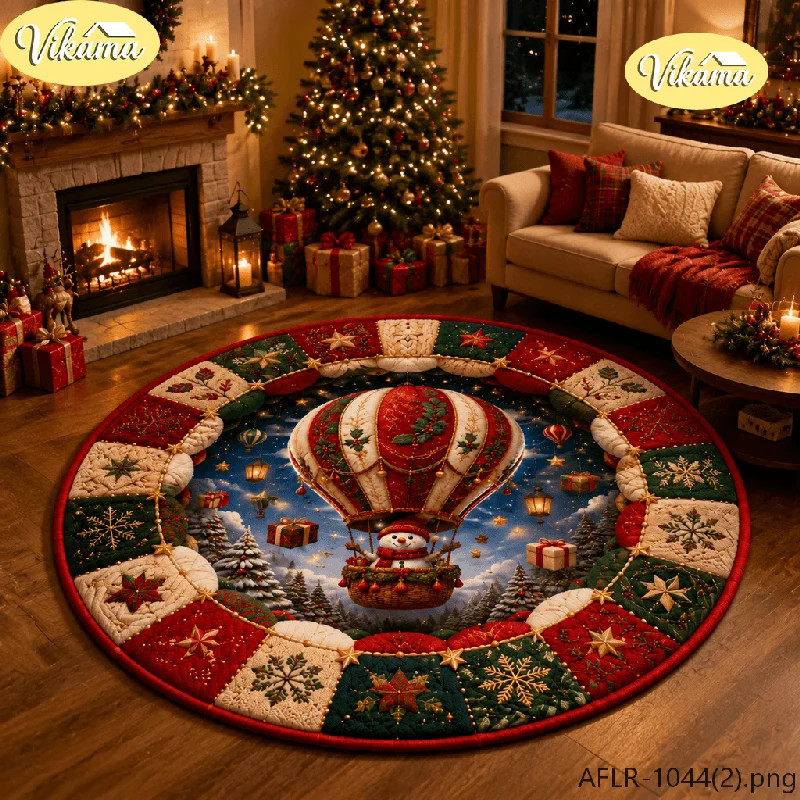 VIKAMA Christmas Gift Box Faux Wool Round Area Rug Non Slip Durable Floor Mat for Sunroom Dining Room Holiday Home Decor