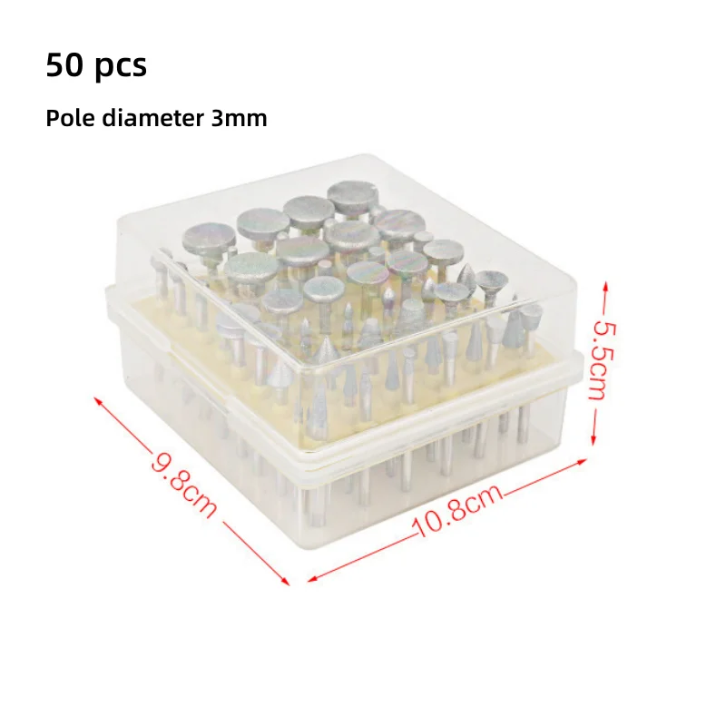 Allsome-Jeu de têtes de meulage diamantées, fraises à tige de 3.0mm pour Dremel, outils convertibles à distance, tête de meuleuse, 50 pièces