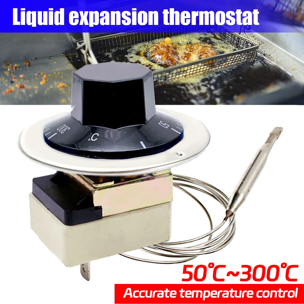 Mechanischer Thermostatregler – 250 V, 16 A, 3-polig, Temperaturbereich 50-300°C, Mit Kupferfühler, Für Heizungen & Fritteusen