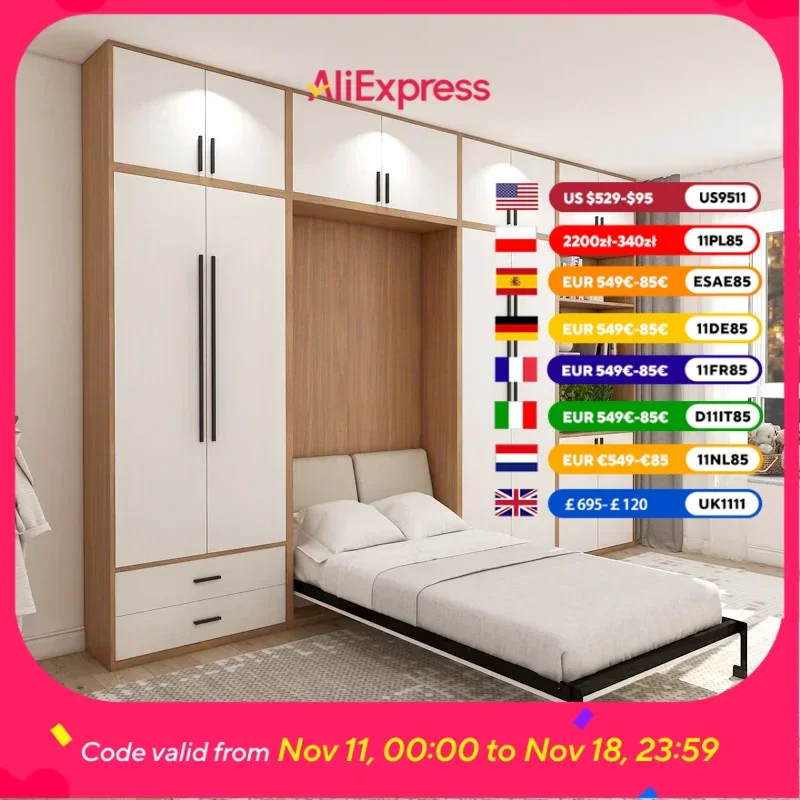 سرير ميرفي كامل مع منظم خزانة مع أدراج، سرير كامل الحجم، موفر للمساحة، ترتيب نوم للغرفة متعددة الأغراض #1