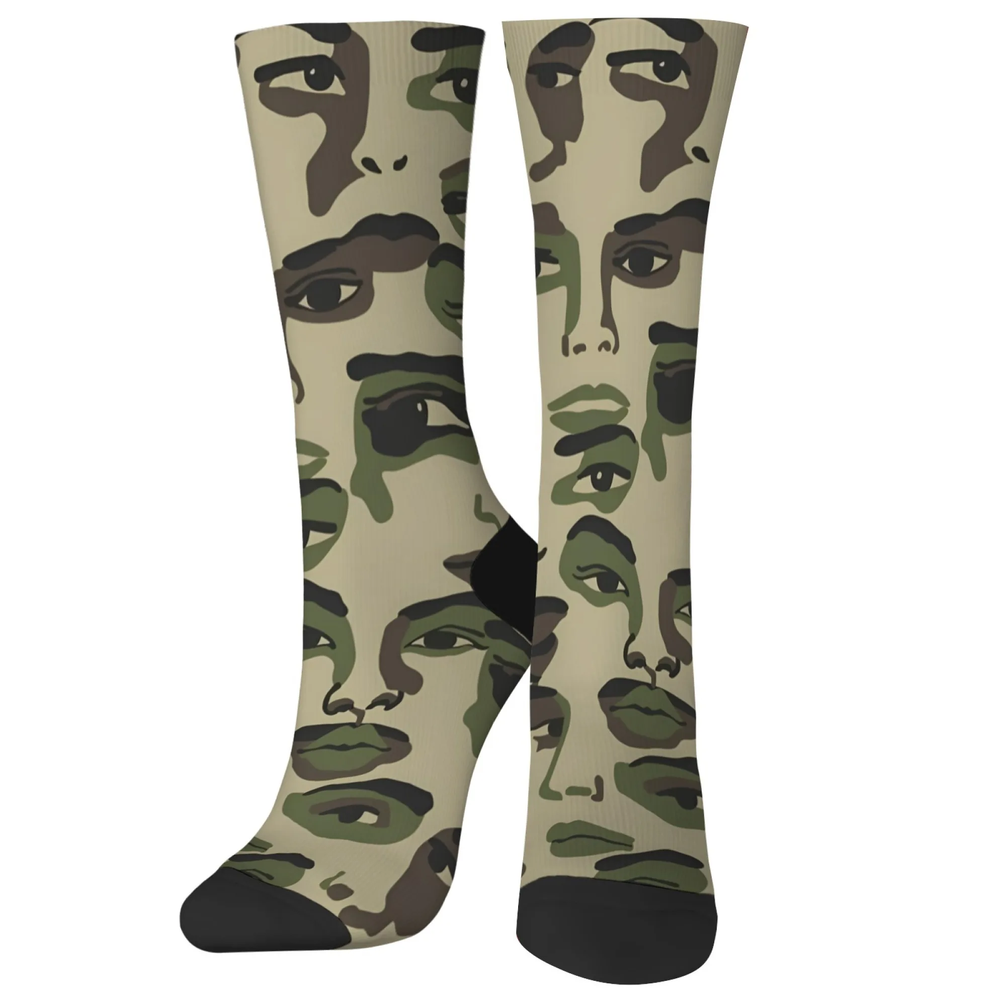 Авангардные камуфляжные носки до середины икры с художественным лицом, полное частичное лицо, коллаж с принтом, функция лица, повседневный наряд и художественный сбор