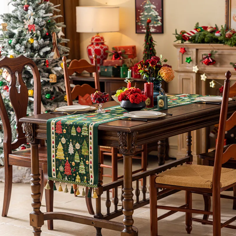 

25 New Cross-Border Trade Table Flags, Yarn-Dyed Jacquard Christmas Tree Tassel Home Tablecloths, Table Flags, Bed End Flags, Co
