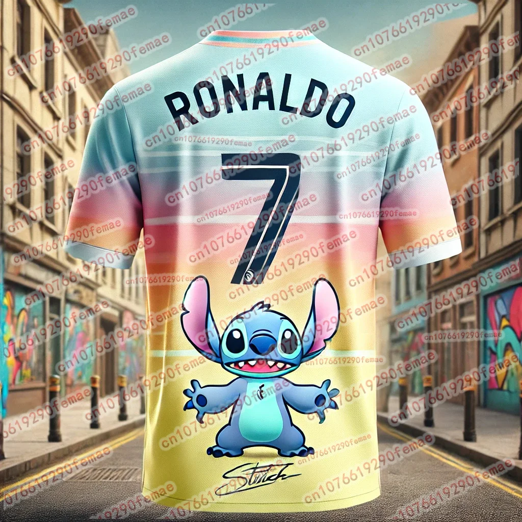 Stitch And Ronaldo Cartoon 3D Printed T-shirts For Daily Boys And Girls, Street Fashion, Cute, Comfortable Kids Tops