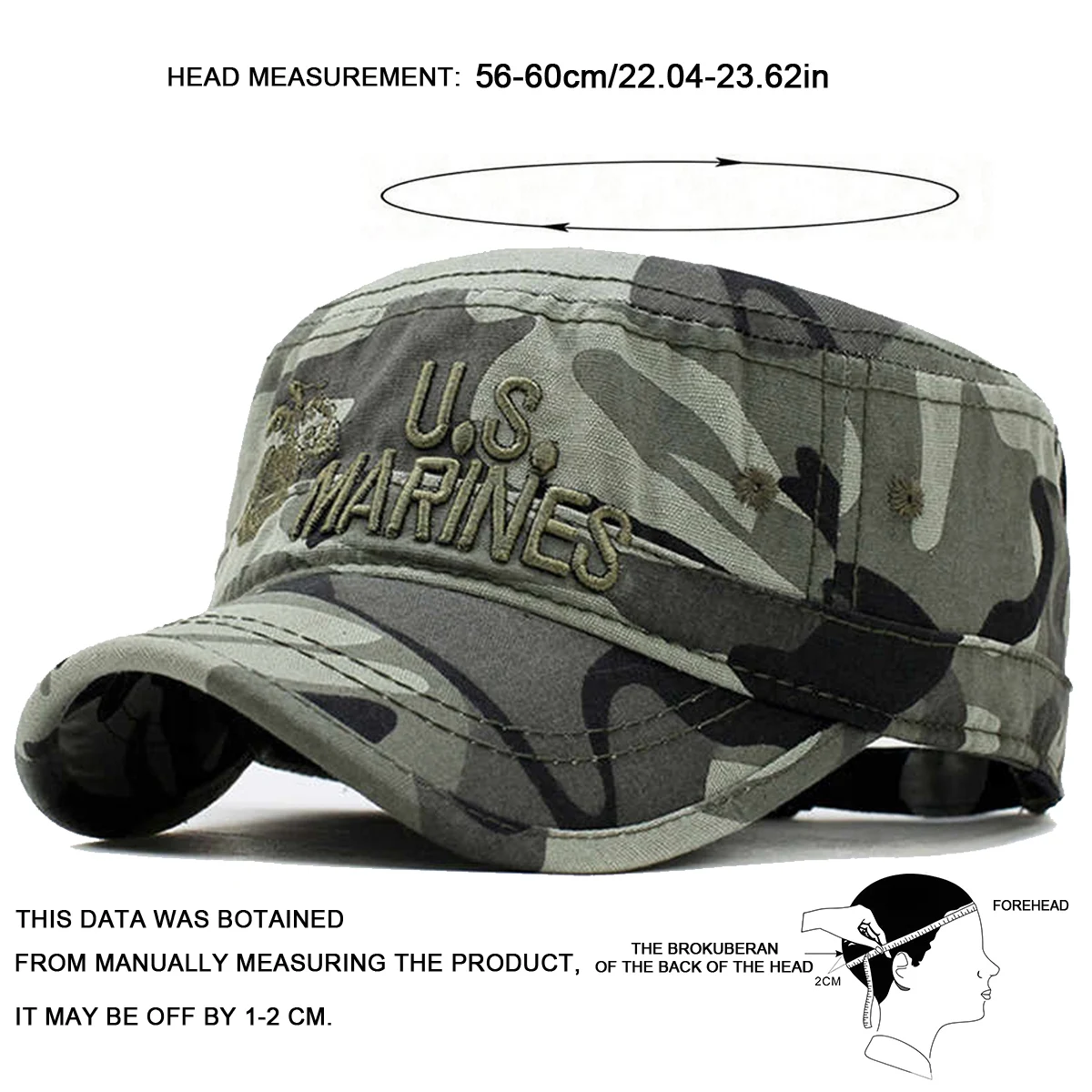 Unisex US MARINES Letter Embroidery Embroidery Military Cap Spring Autumn Outdoor Adjustable Casual Hats Men Flat Top Caps