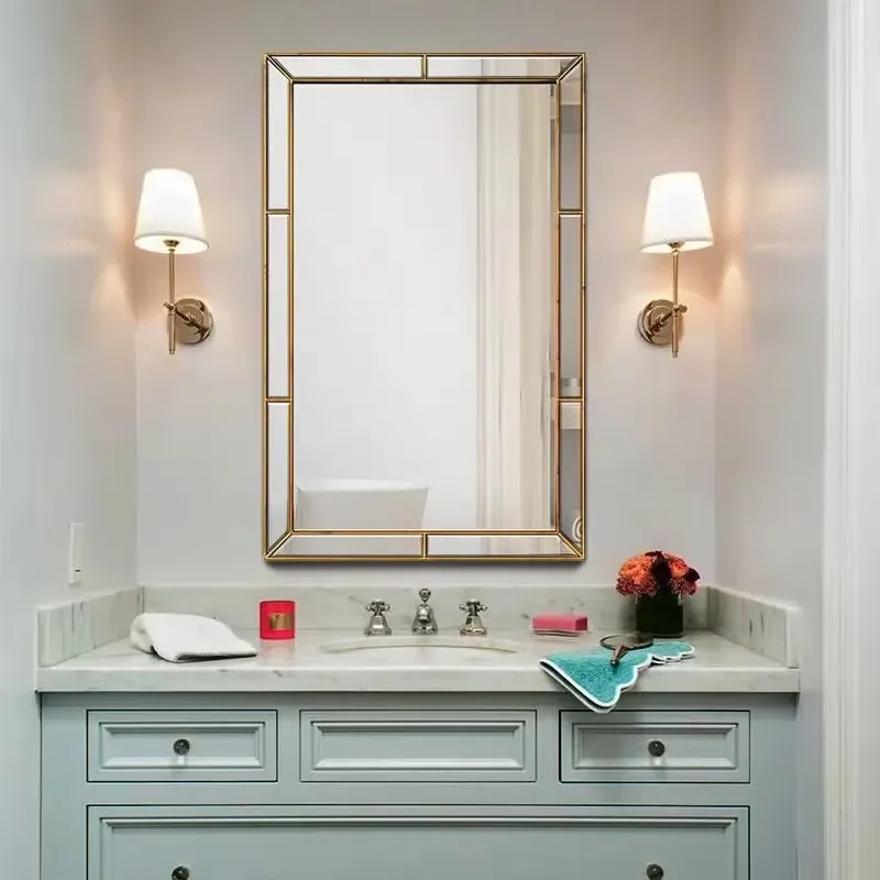 European square bathroom mirror home wall decorative makeup mirror creative wall hanging bathroom dressing
