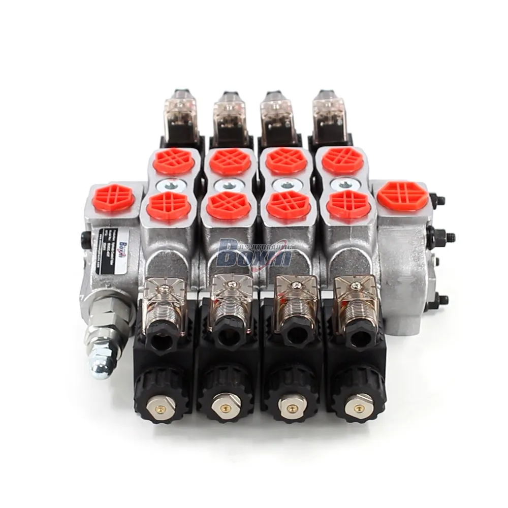 SD8 4 Spool Solenoid Sectional Directional Valve, 90 L/min 200 bar, G1/2 Inlet G3/4 Outlet - Hydraulic Manufacturer