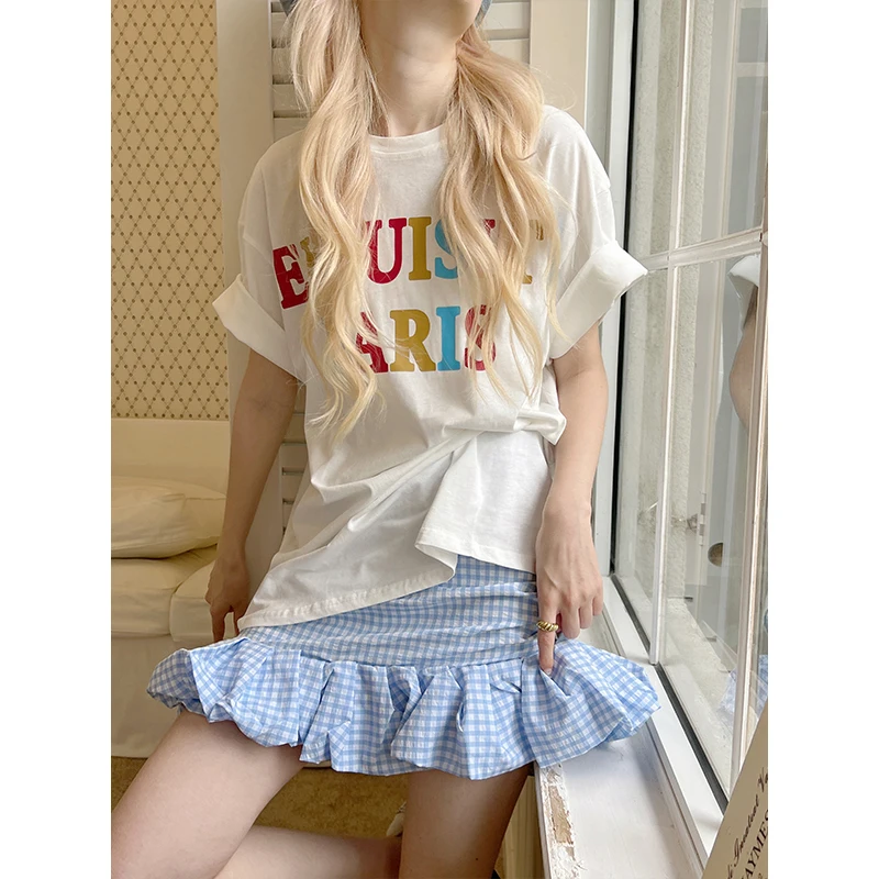 

High Waist A-Line Plaid Skirt Women's Spring Summer New Design Sensation Small ence Fi Tail Skirt Commute Sle