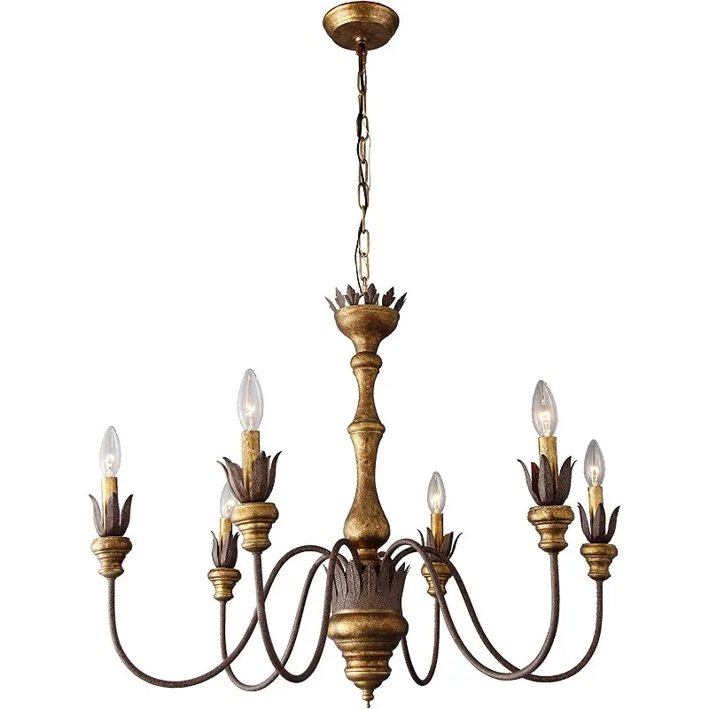 

Designer creative French solid wood carving retro chandelier villa restaurant