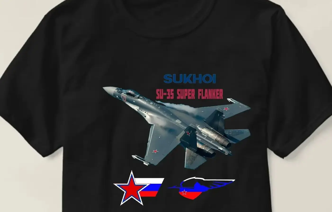 

Russian Air Force Red Star Sukhoi Su-35 "Super Flanker" Fighter T-Shirt. Premium Cotton Short Sleeve O-Neck Mens T Shirt New