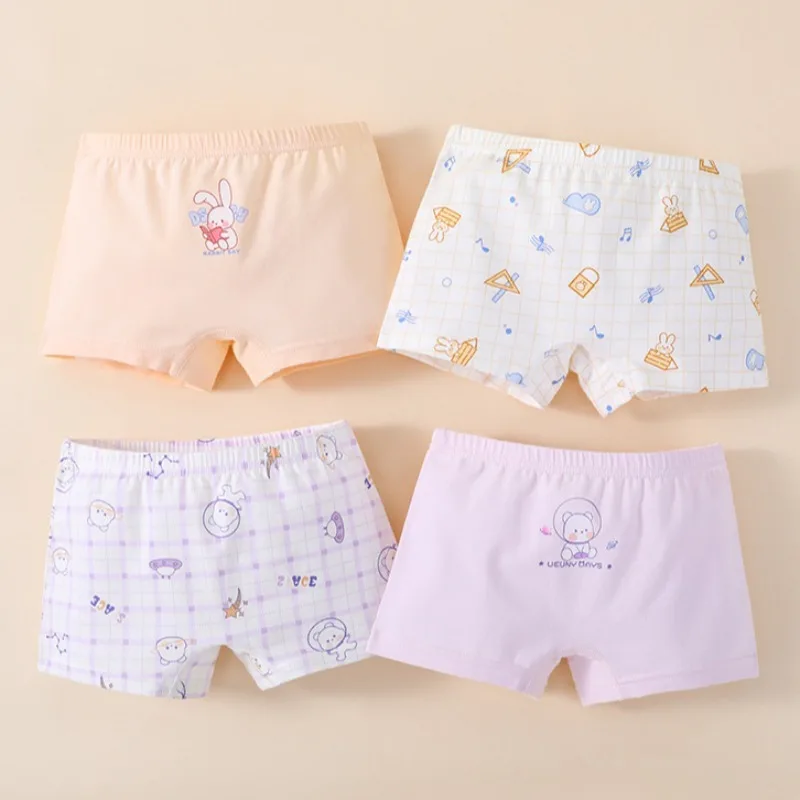 

Girls Cotton Antibacterial Panties 4PCS Kids Thin Breathable Comfort Knickers Cute Print Soft Underwears 3+y Young Child Clothes