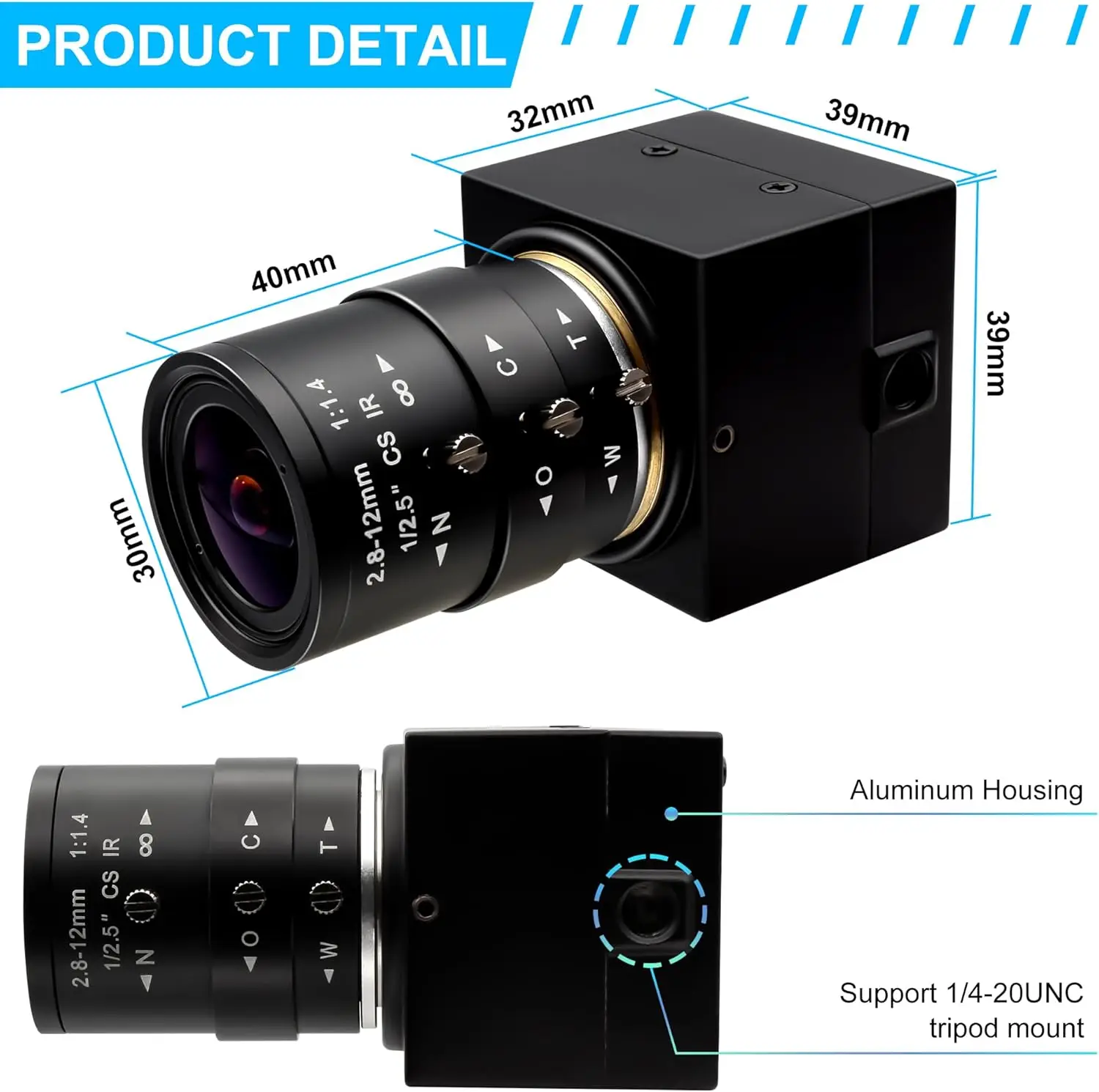 

SVPRO 8MP USB Webcam 4K 3264x2448 IMX179 Sensor Mini Industrial Camera with Manual Zoom Varifocal Lens for Surveillance
