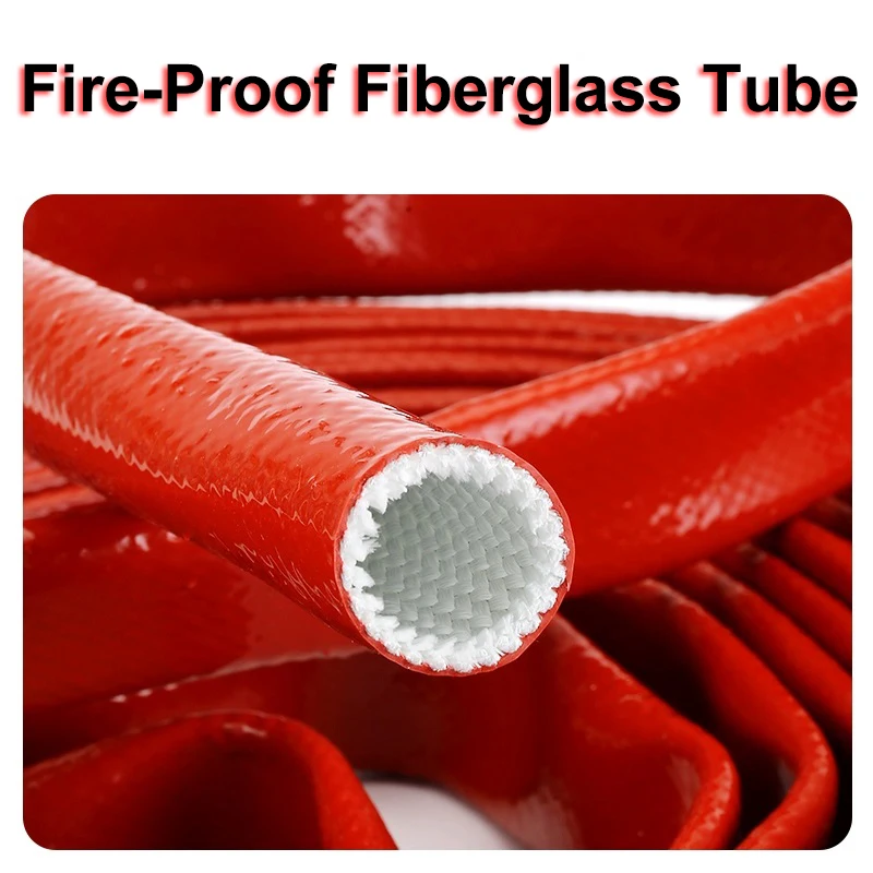1m Silicone Fiberglass Tube Coated Glass Fiber Braided Fireproof Sleeve Fire Retardant Case High Temperature Cable Sleeving
