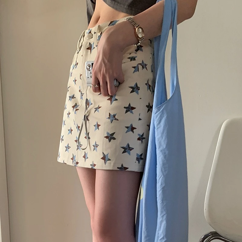 طباعة الدنيم تنورة للنساء الشارع موضة الهيب هوب خمر تنورة صغيرة الكورية موضة الملابس عادية عالية الخصر سليم صالح السراويل