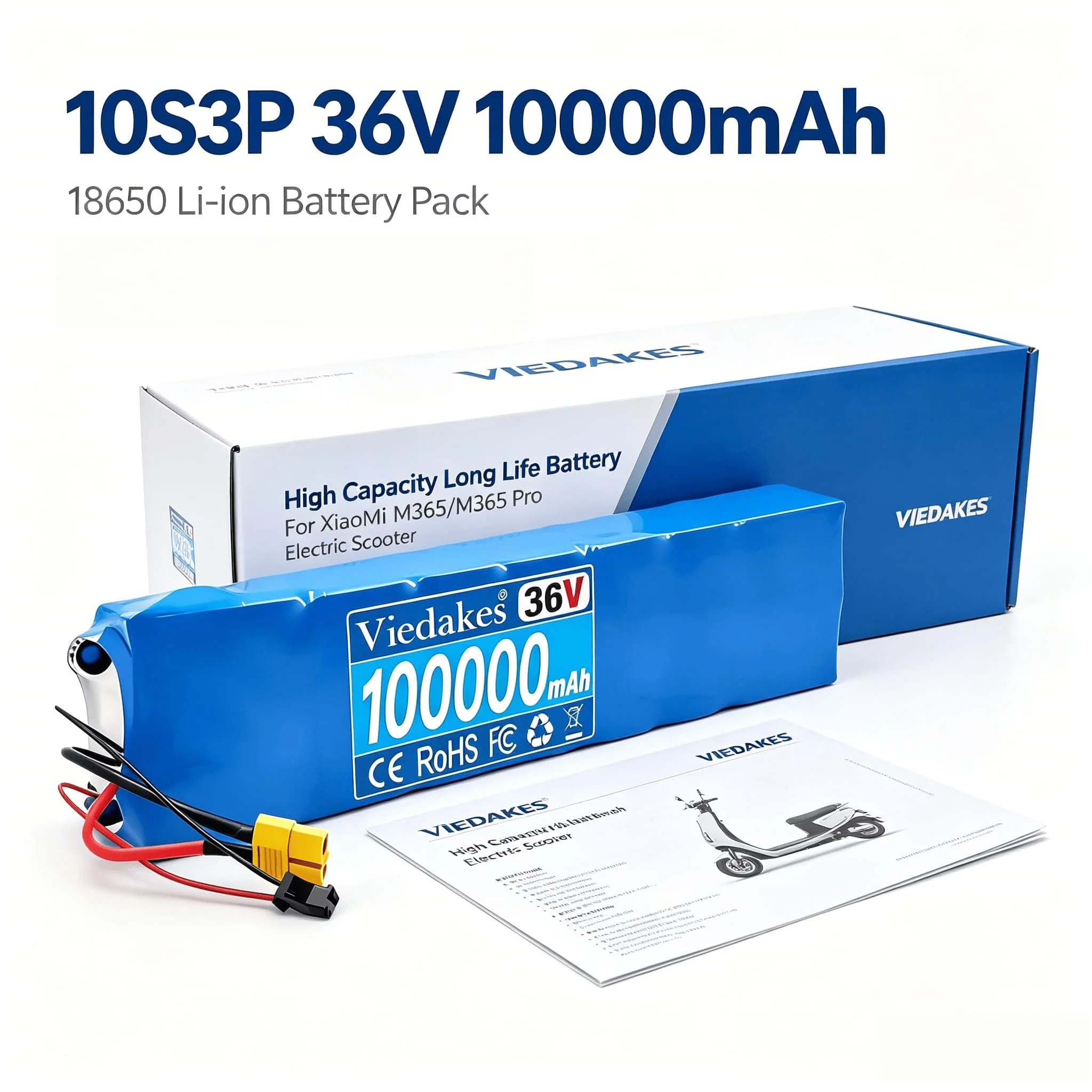 36V 100000mAh Rechargeable Battery Pack 10S3P , Replacement Part for XiaoMi M365 Series Scooter with BMS, Customizable Interface