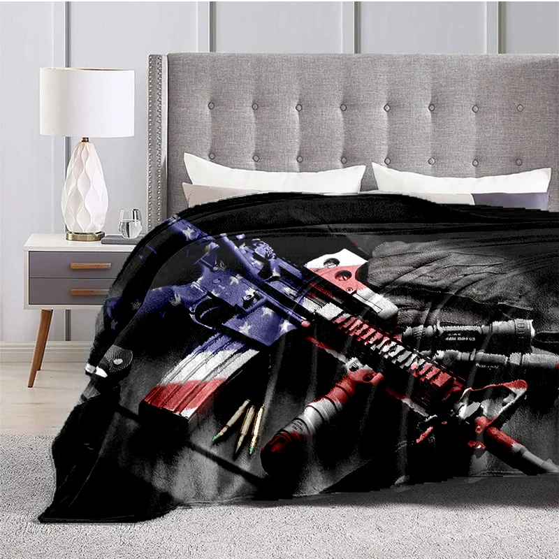 3D Rifle Pistol Revolver Gun Blanket Children's Blanket High Quality Flannel Blanket Soft and Comfortable Home Travel Blanket